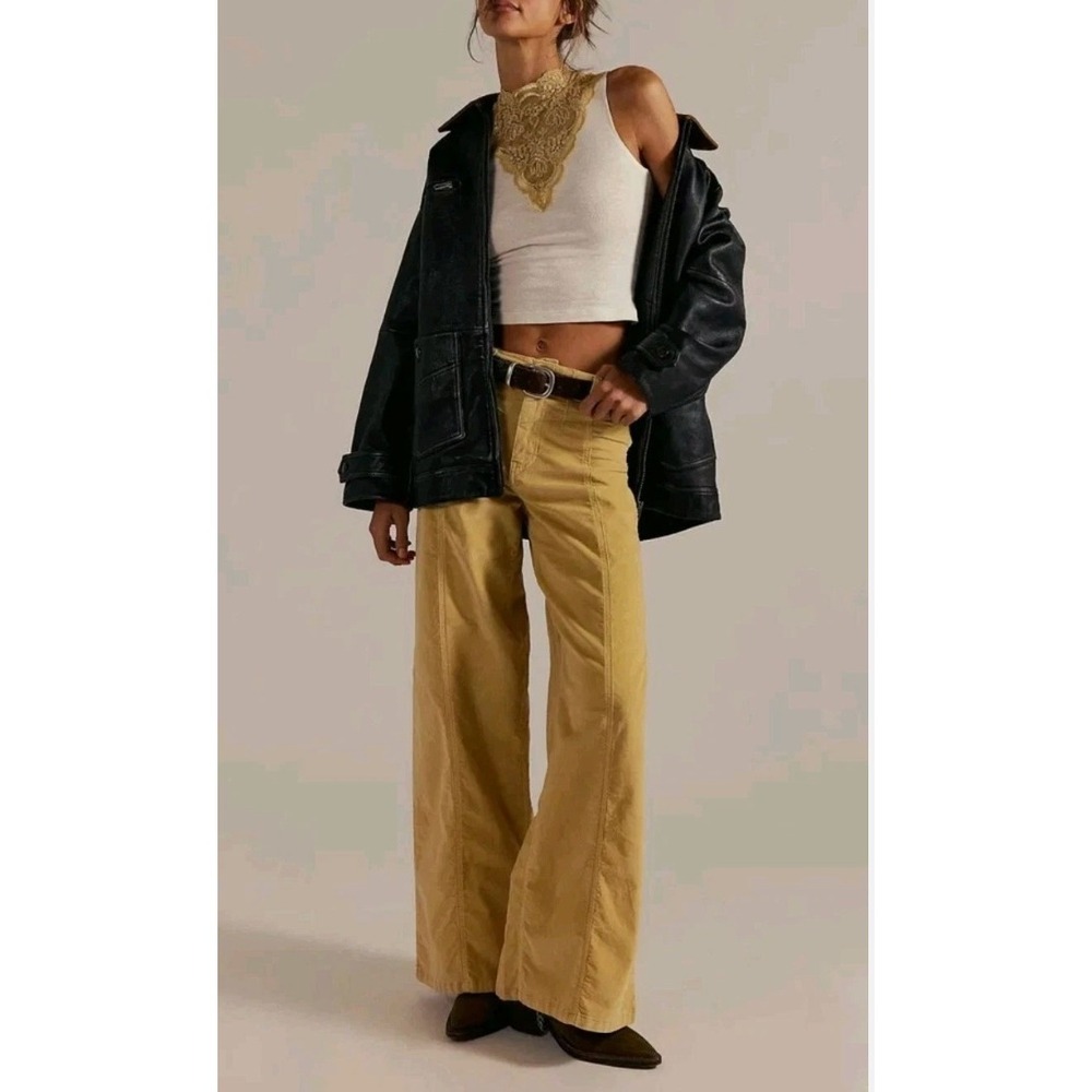 NWT We the Free People Libre Wide Leg Pant Women 30 Yellow Corduroy Hippie